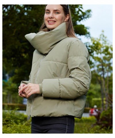 Women's Fluffy Long Sleeve Coat Winter Quilted Short Fashion Long Neck Down Coat With Pockets Green $18.47 Jackets