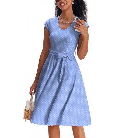 2024 Womens Summer Half Sleeve Dresses Casual Loose Crewneck Dress Swing Comfy Cocktail Sundress S-XXXL Cap Sleeve with Belt ...