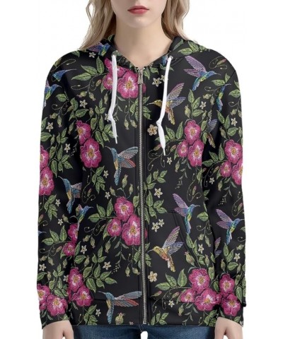 Women Zip Up Hoodies Casual Oversized Long Sleeve Jacket Loose Drawstring Sweatshirt with Pockets Hummingbird Floral $16.37 H...