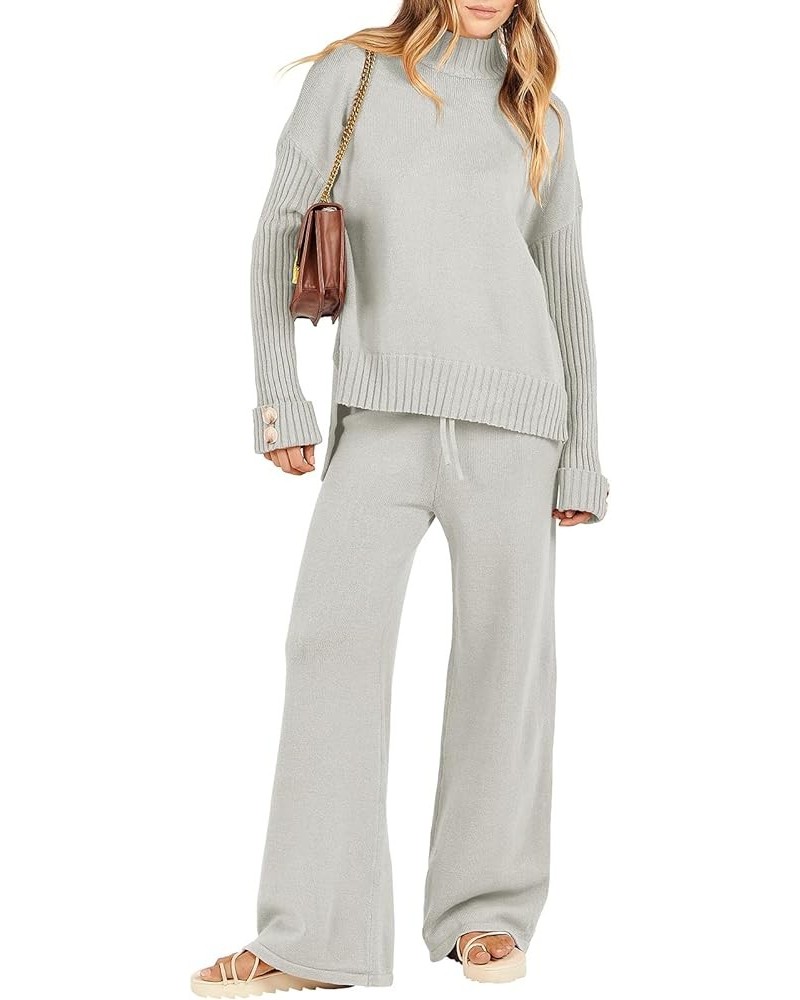 Women's Two Piece Outfits Sweater Sets Long Sleeve Knit Pullover and Wide Leg Pants Lounge Sets Gery $36.20 Activewear