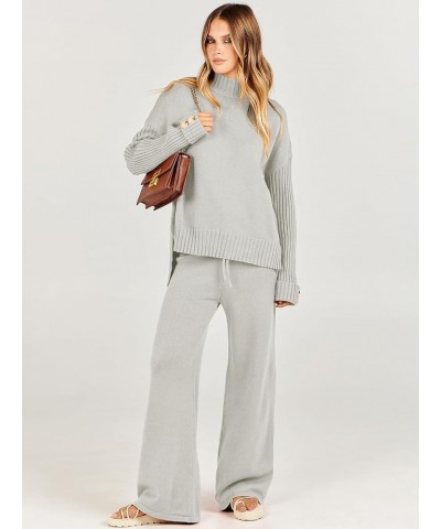 Women's Two Piece Outfits Sweater Sets Long Sleeve Knit Pullover and Wide Leg Pants Lounge Sets Gery $36.20 Activewear