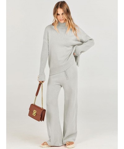 Women's Two Piece Outfits Sweater Sets Long Sleeve Knit Pullover and Wide Leg Pants Lounge Sets Gery $36.20 Activewear