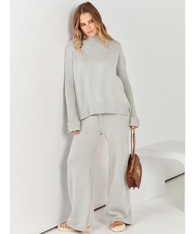 Women's Two Piece Outfits Sweater Sets Long Sleeve Knit Pullover and Wide Leg Pants Lounge Sets Gery $36.20 Activewear