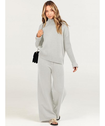 Women's Two Piece Outfits Sweater Sets Long Sleeve Knit Pullover and Wide Leg Pants Lounge Sets Gery $36.20 Activewear