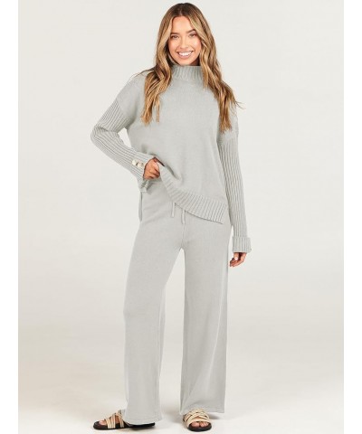 Women's Two Piece Outfits Sweater Sets Long Sleeve Knit Pullover and Wide Leg Pants Lounge Sets Gery $36.20 Activewear