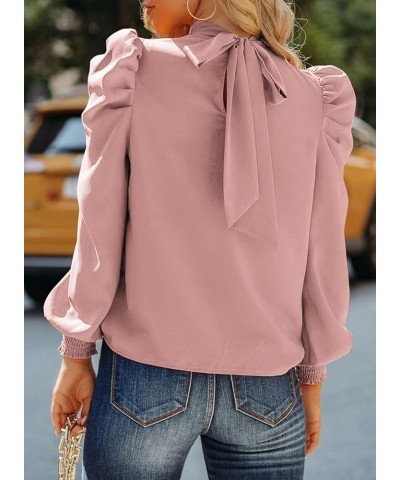 Womens High Neck Puff Long Sleeve Dressy Casual Work Loose Blouses Tops Shirts Pink $18.19 Blouses