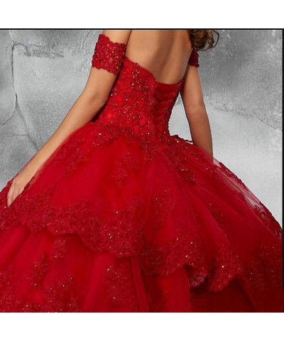 Women's Lace Appliques Ball Gown Quinceanera Dresses with Detachable Sleeves Black $70.95 Dresses