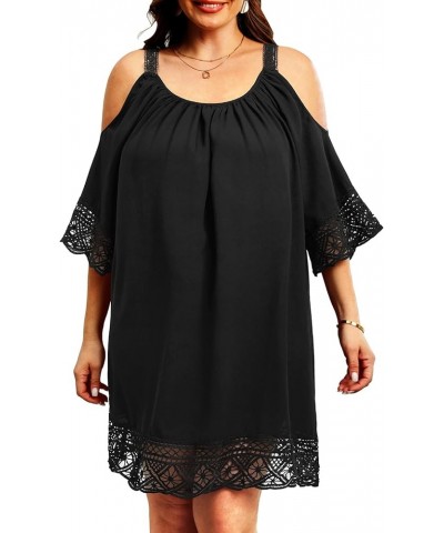 Plus Size Swimsuit Cover Ups Women Cold Shoulder Dress Loose Crochet Lace Sleeves Beach Coverup Black $18.89 Swimsuits