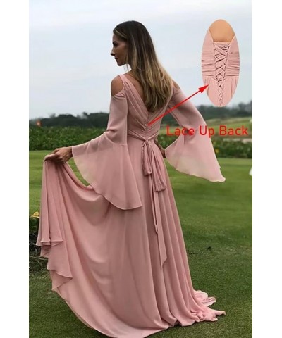 Women's V Neck Bridesmaid Dresses with Slit Long Sleeves Pleated Chiffon Formal Evening Gown Hot Pink $34.00 Dresses