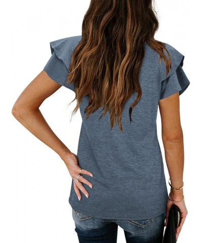 Womens Tops V Neck Ruffle Short Sleeve T Shirt Summer Dressy Casual Shirts Loose Comfy Blouses A- Navy $10.73 Tops