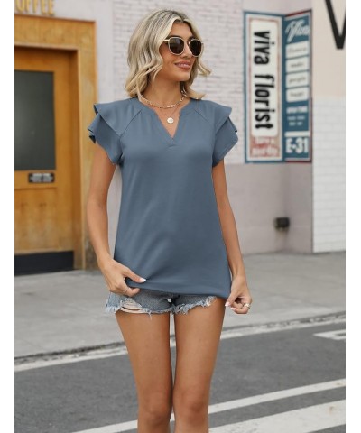 Womens Tops V Neck Ruffle Short Sleeve T Shirt Summer Dressy Casual Shirts Loose Comfy Blouses A- Navy $10.73 Tops