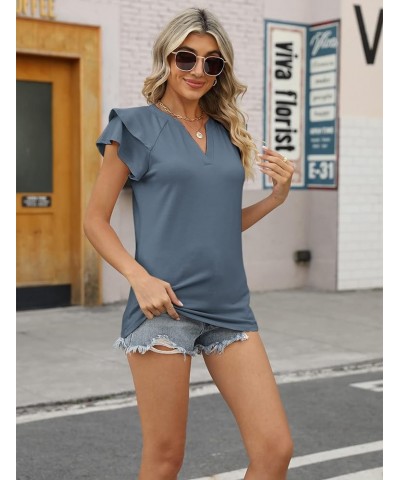 Womens Tops V Neck Ruffle Short Sleeve T Shirt Summer Dressy Casual Shirts Loose Comfy Blouses A- Navy $10.73 Tops