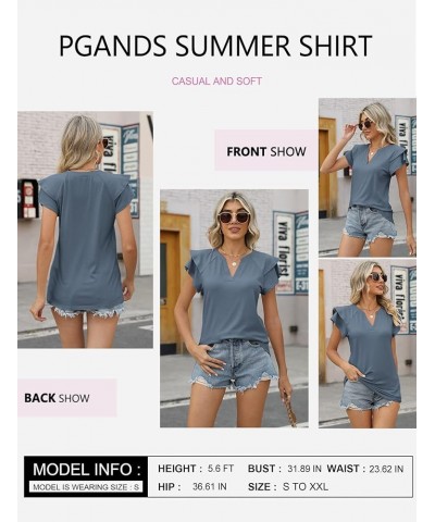 Womens Tops V Neck Ruffle Short Sleeve T Shirt Summer Dressy Casual Shirts Loose Comfy Blouses A- Navy $10.73 Tops