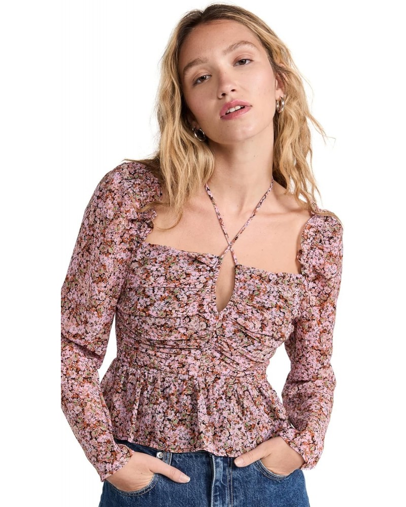 Women's Toni Top, Black/Pink Floral, S $17.21 Blouses