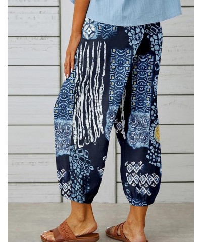 Linen Capri Pants for Women High Waisted Wide Leg Yoga Capris Crop Pants Sweatpants with Pockets 02 Dark Blue $16.00 Pants