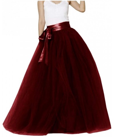 Women Floor Length Bowknot Tulle Party Evening Skirt Burgundy $17.86 Skirts