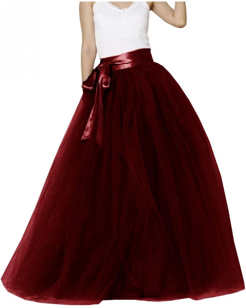 Women Floor Length Bowknot Tulle Party Evening Skirt Burgundy $17.86 Skirts