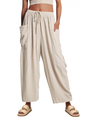 Women's Linen Wide Leg Pants 2024 Casual Loose Lightweigt Beach Palazzo Harem Pants Light Apricot $20.99 Pants