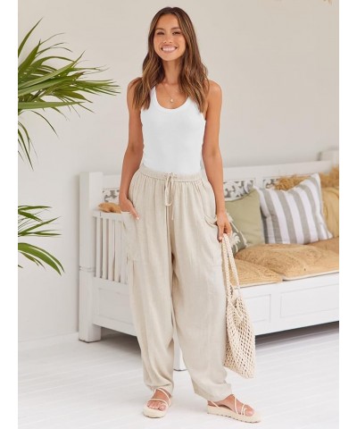 Women's Linen Wide Leg Pants 2024 Casual Loose Lightweigt Beach Palazzo Harem Pants Light Apricot $20.99 Pants