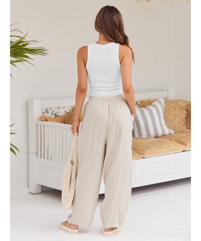 Women's Linen Wide Leg Pants 2024 Casual Loose Lightweigt Beach Palazzo Harem Pants Light Apricot $20.99 Pants