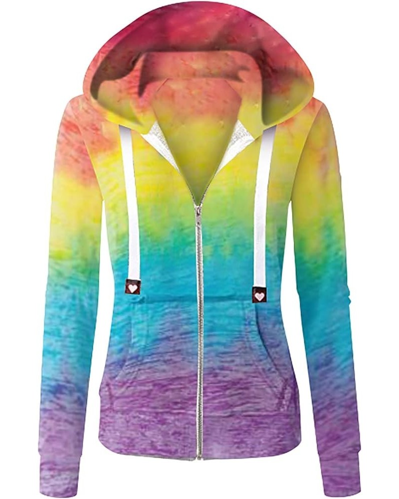 Zip up Hoodies for women Tie Dye Color Block Long Sleeve Hooded Sweatshirt Casual Jacket Streetwear with Pocket Yellow $8.92 ...