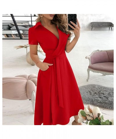 Vintage Dress for Women Summer Dresses 2024 Spring Crewneck Patchwork Boho Floral Ruffle Cocktail Party Midi Dress Red-b $8.4...