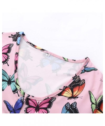 Women 's V-Neck Bodysuit Jumpsuits Print Short onesies Stretch Long Sleeve Pajama Romper Pink Butterfly $7.49 Jumpsuits