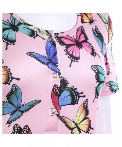 Women 's V-Neck Bodysuit Jumpsuits Print Short onesies Stretch Long Sleeve Pajama Romper Pink Butterfly $7.49 Jumpsuits