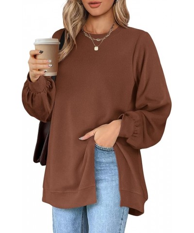 Womens Sweatshirt Crew Neck Balloon Sleeve Split Hem Dressy Casual Tops A-caramel $15.04 Hoodies & Sweatshirts