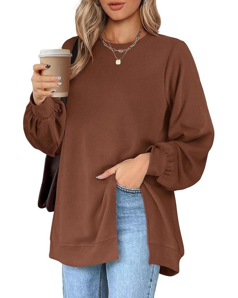 Womens Sweatshirt Crew Neck Balloon Sleeve Split Hem Dressy Casual Tops A-caramel $15.04 Hoodies & Sweatshirts