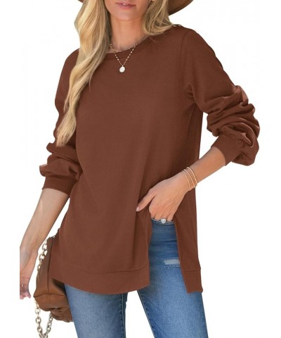 Womens Sweatshirt Crew Neck Balloon Sleeve Split Hem Dressy Casual Tops A-caramel $15.04 Hoodies & Sweatshirts