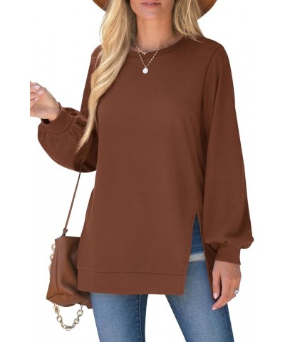 Womens Sweatshirt Crew Neck Balloon Sleeve Split Hem Dressy Casual Tops A-caramel $15.04 Hoodies & Sweatshirts