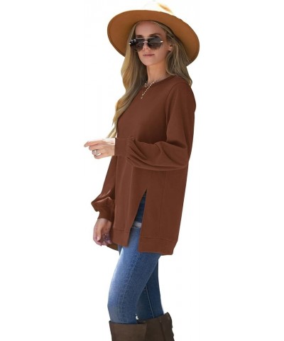 Womens Sweatshirt Crew Neck Balloon Sleeve Split Hem Dressy Casual Tops A-caramel $15.04 Hoodies & Sweatshirts