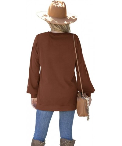 Womens Sweatshirt Crew Neck Balloon Sleeve Split Hem Dressy Casual Tops A-caramel $15.04 Hoodies & Sweatshirts