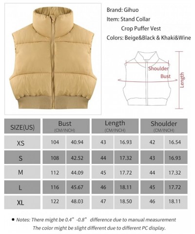 Women's Cropped Puffer Vest Sleeveless Puffer Jacket Padded Gilet Outerwear Winter Full Zip Lightweight Coat Khaki $19.60 Vests