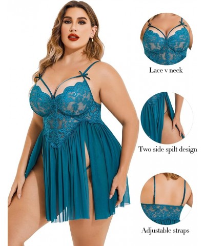 Plus Size Lingerie Lace Babydoll Womens Strap Chemise Nightgown V Neck Nighty Mesh Sleepwear Side Slit Nightdress Plus Size 1...