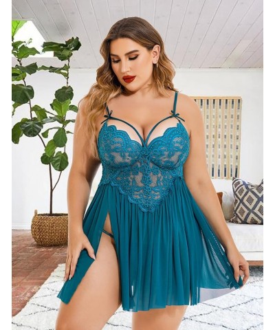 Plus Size Lingerie Lace Babydoll Womens Strap Chemise Nightgown V Neck Nighty Mesh Sleepwear Side Slit Nightdress Plus Size 1...