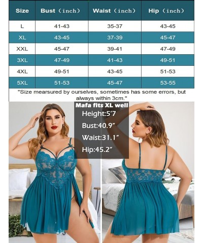 Plus Size Lingerie Lace Babydoll Womens Strap Chemise Nightgown V Neck Nighty Mesh Sleepwear Side Slit Nightdress Plus Size 1...