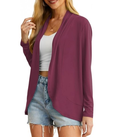 Womens Casual Lightweight with Pocketes Long Sleeve Open Front Cardigan C07 Purple Red $10.79 Sweaters