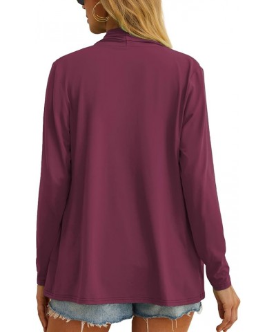 Womens Casual Lightweight with Pocketes Long Sleeve Open Front Cardigan C07 Purple Red $10.79 Sweaters