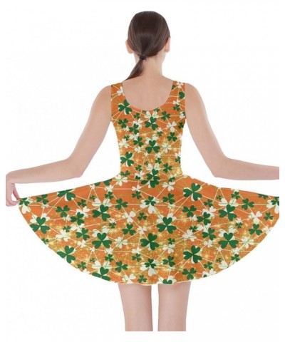 Womens Irish Outfits Green Shamrock Pattern ST Patrick's Day Clover Leaves Leprechauns Skater Dress, XS-5XL Orange Lucky Sham...