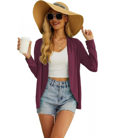 Womens Casual Lightweight with Pocketes Long Sleeve Open Front Cardigan C07 Purple Red $10.79 Sweaters