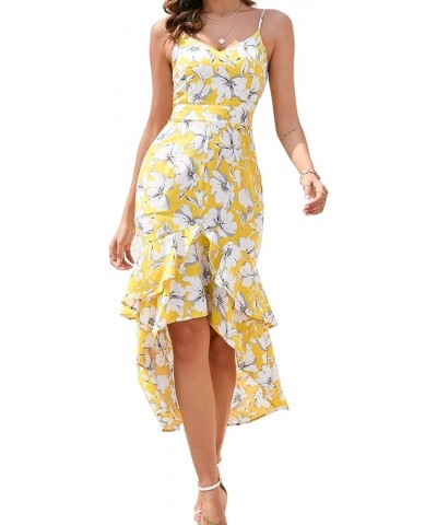 Women's 2023 Bohemian Floral Printed V Neck Ruffle Hem A-Line Short Sleeve Split Beach Party Maxi Dress Yellow1 $20.24 Dresses