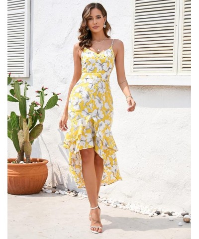 Women's 2023 Bohemian Floral Printed V Neck Ruffle Hem A-Line Short Sleeve Split Beach Party Maxi Dress Yellow1 $20.24 Dresses