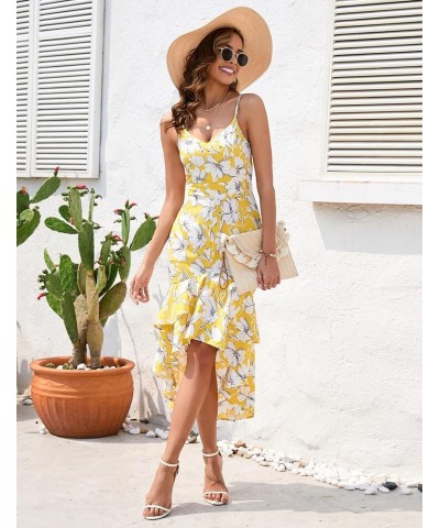 Women's 2023 Bohemian Floral Printed V Neck Ruffle Hem A-Line Short Sleeve Split Beach Party Maxi Dress Yellow1 $20.24 Dresses