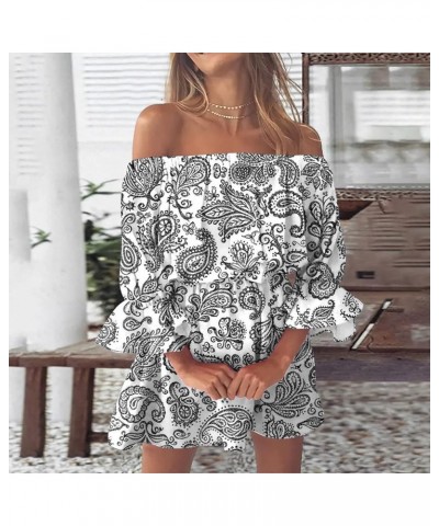 Summer Dresses for Women 2023 Beach Sexy Sundresses Off Shoulder Casual Loose Fit Bell Sleeve Bohemia Floral Mini Dress 14-gr...