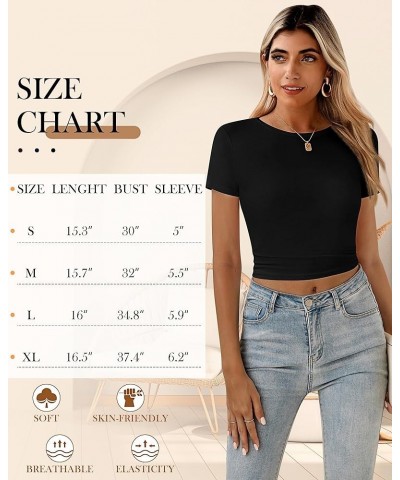 3 Pcs Women's Crop Top Crewneck Top Women Short Sleeve Crop Tshirt Round Neck Tee Shirt Womens Basic Crop Top Black, Navy Blu...