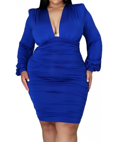 Women's Plus Size V Neck Bodycon Dress Sexy Lartern Long Sleeve Party Cocktail Pencil Dress Royal Blue $13.95 Dresses