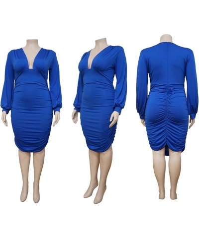 Women's Plus Size V Neck Bodycon Dress Sexy Lartern Long Sleeve Party Cocktail Pencil Dress Royal Blue $13.95 Dresses