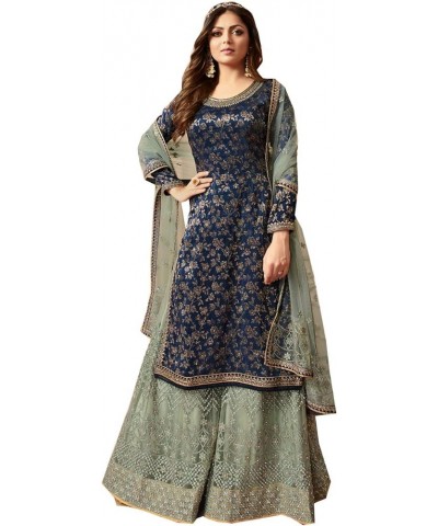 Pakistani Dresses for Women Palazzo Style Embroidered Salwar Kameez Suit Nitya 5401 Navy Blue $39.20 Dresses